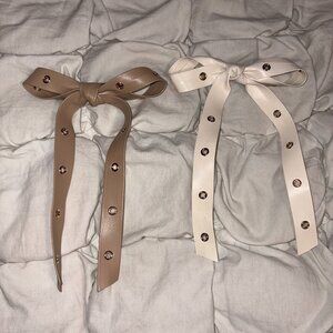 Anthropologie Faux Leather Grommet Bow Hair Clips Tan Cream Coquette